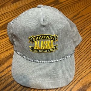 Vintage  Grey Corduroy Skagway Alaska SnapBack Hat By Headliners.